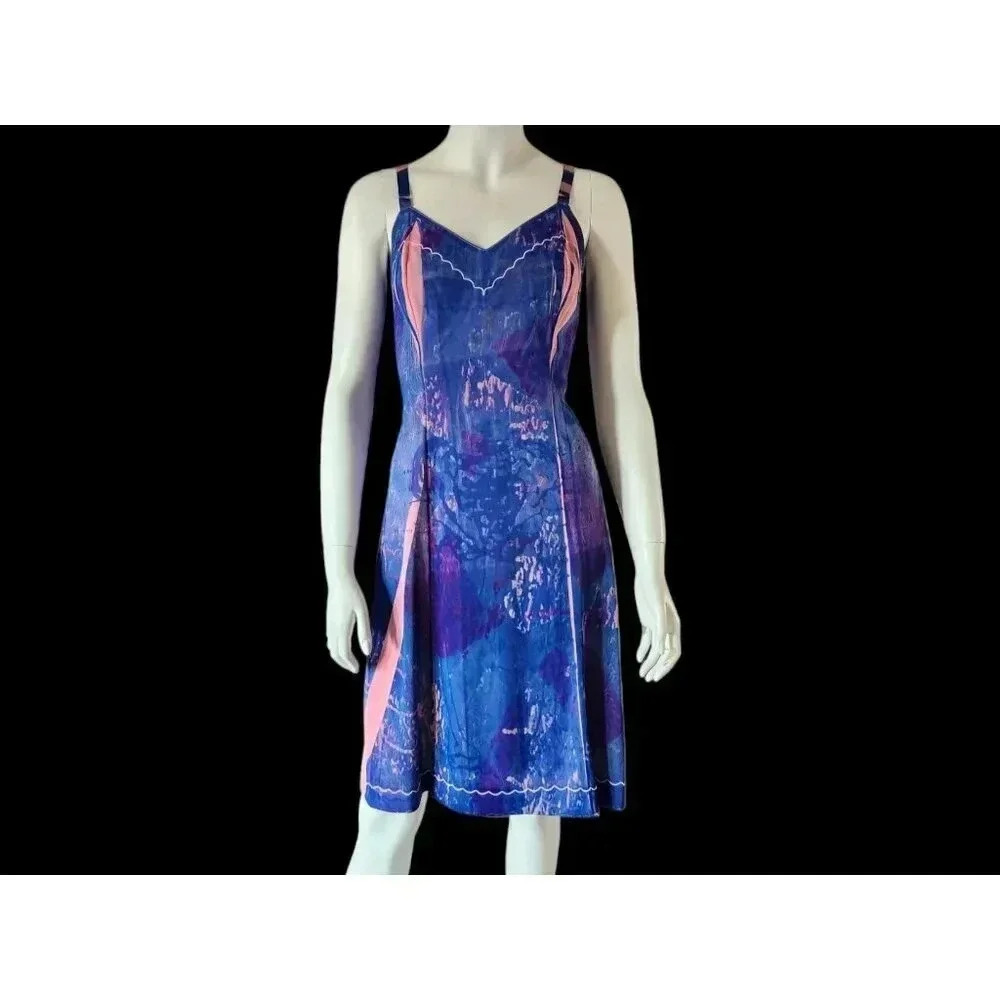 VINTAGE 50s 60s Hand Dyed Batik Slip Dress M